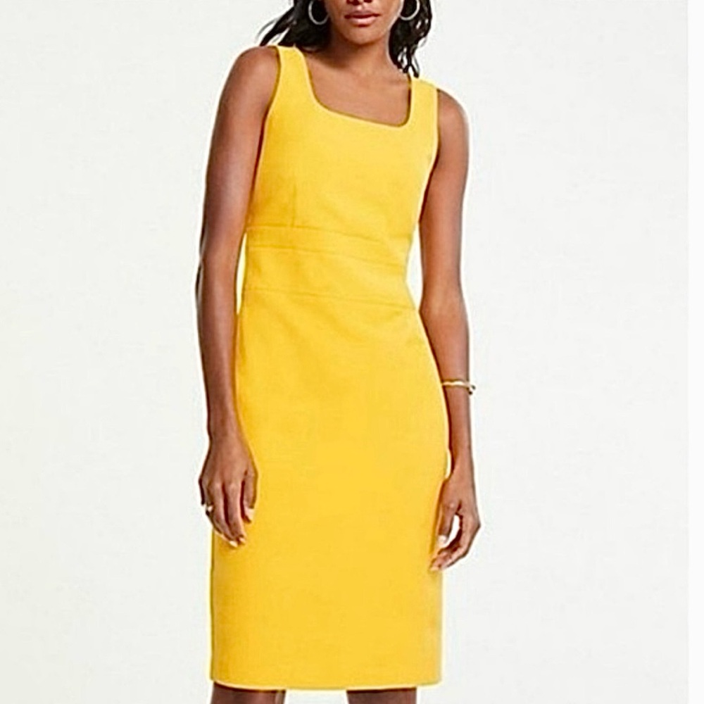 NEW W TAG Ann Taylor Petite Doubleweave Square Neck Sheath Mustard Yellow Dress